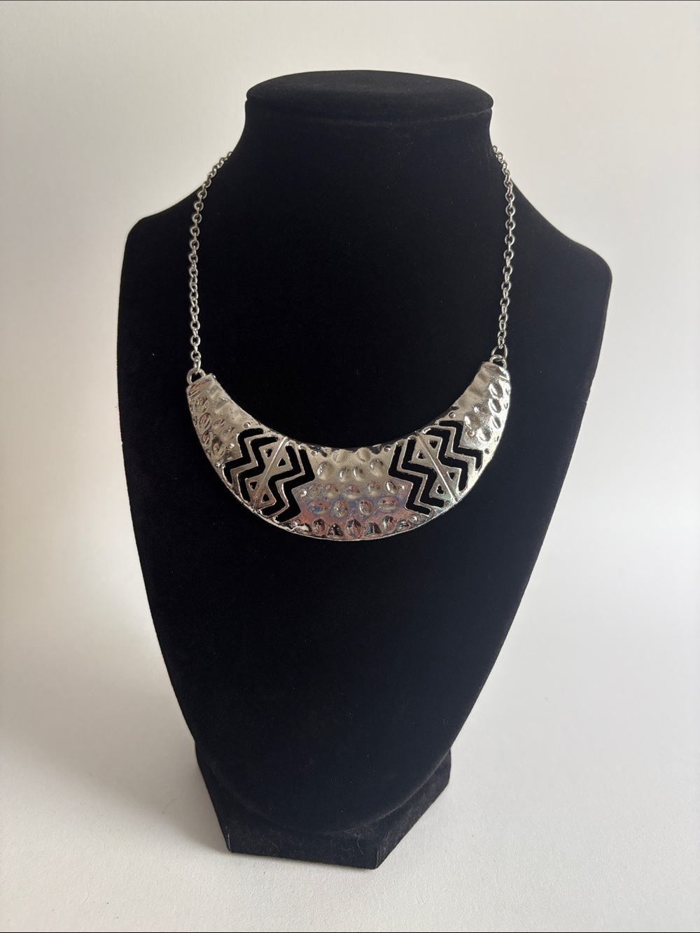 Silver Crescent Statement Necklace Cutout Modern Women Jewelry